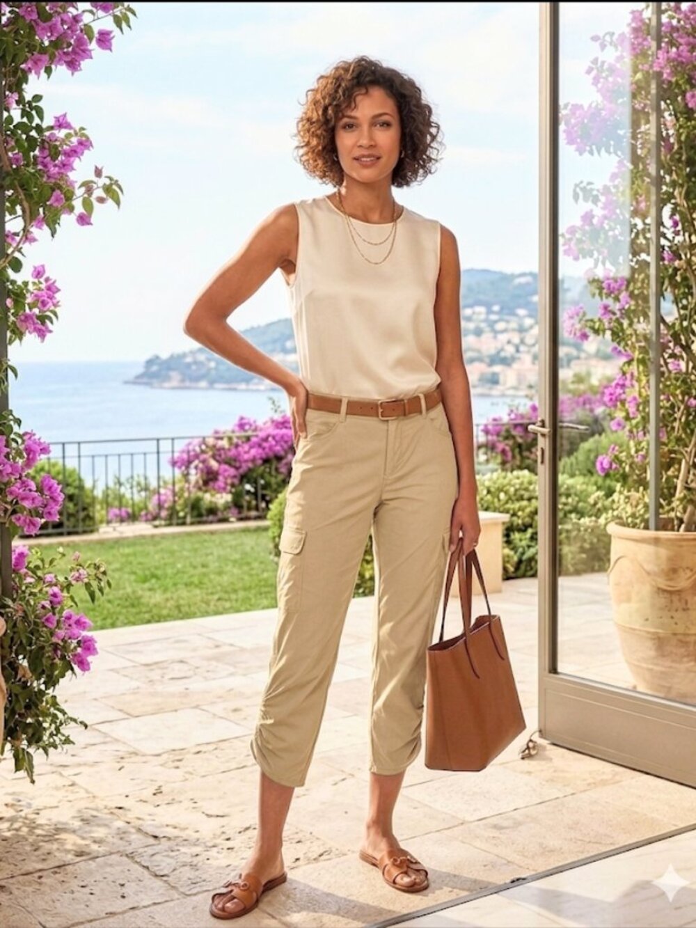 Woolrich Khaki Cargo Cropped Capris with ruched sides, Size 8